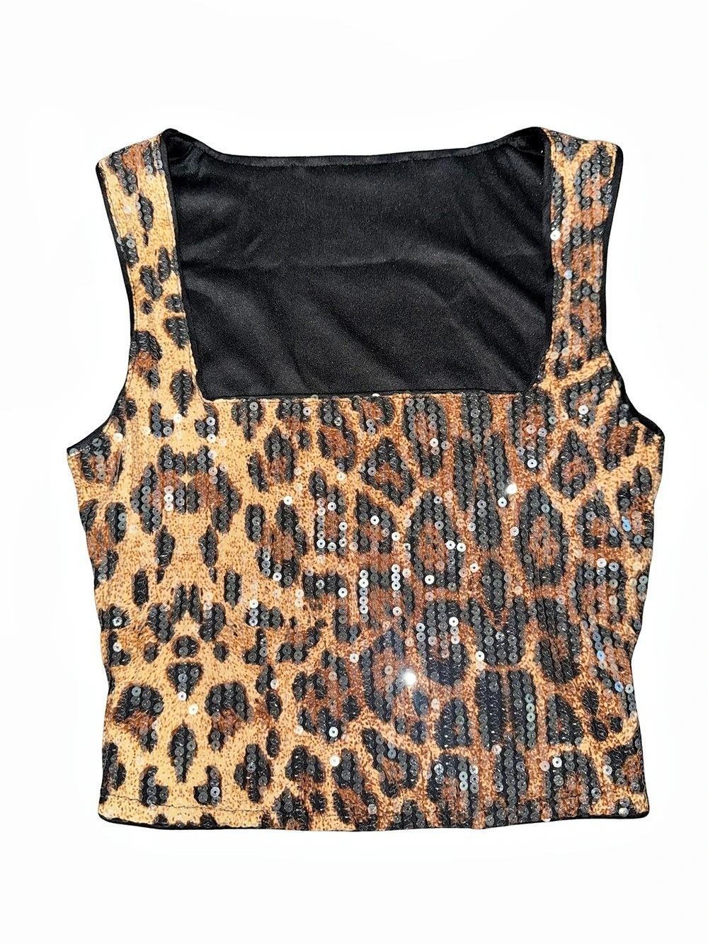 Leopard Print Sequin Tank Top in Brown & Black Like New